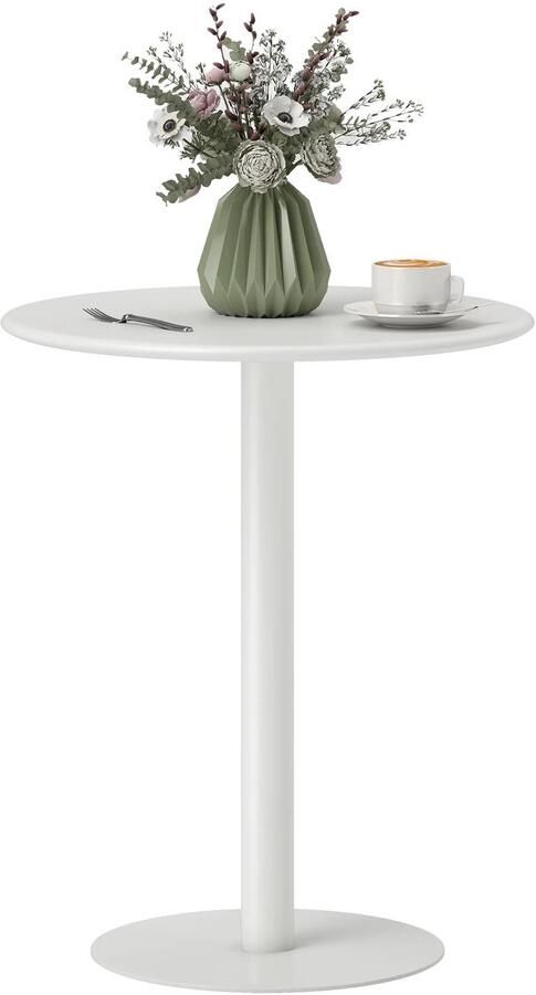 TRUUSK Ronde Eettafel Voor 2 Personen Moderne Keukentafel Voor Woonkamer en Tuin Staal Ø60 x 72 cm Wit