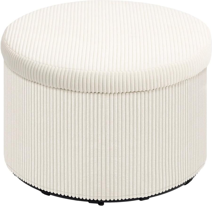 TRUUSK Ronde Gestoffeerde Zitkruk Met Opbergruimte Deksel Koord-look Voor Woonkamer en Slaapkamer 60 x 60 x 41 cm Beige