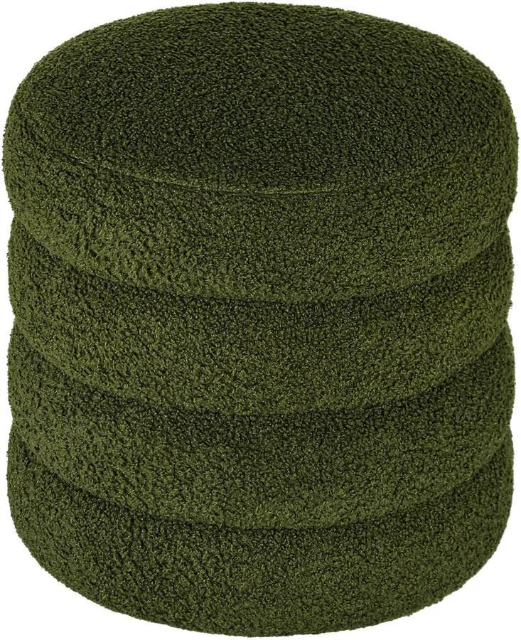 TRUUSK Ronde Teddyfleece Hocker Draagkracht tot 120kg Ø40x45H cm Groen