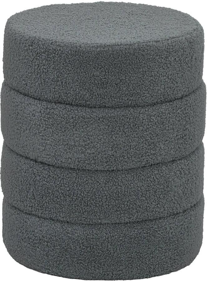 TRUUSK Ronde Teddyfleece Hocker Sterk Metalen Frame Draagvermogen tot 120kg Φ40x45H cm Donkergrijs