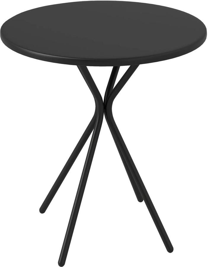 TRUUSK Ronde Tuintafel Ø60 x 70 cm Stalen Balkontafel Weerbestendig Voetkussen Outdoor Eettafel Terrastafel Zwart