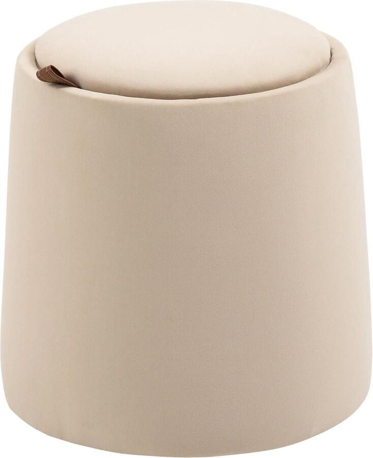 TRUUSK Ronde Zitkruk met Opbergruimte Beige Fluweelachtig Ø44cm x 47 5cm Bijzettafel met Afneembare Deksel