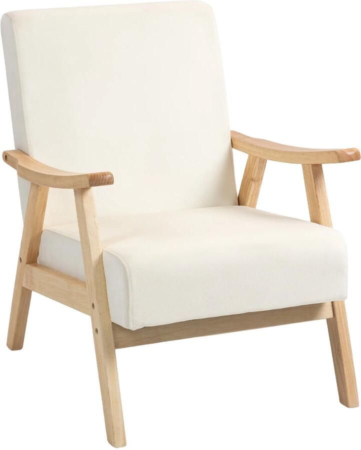 TRUUSK Scandinavische Fauteuil Relaxfauteuil met Armleuning Gestoffeerde Loungestoel Houten Frame Fluweel-Look Voor