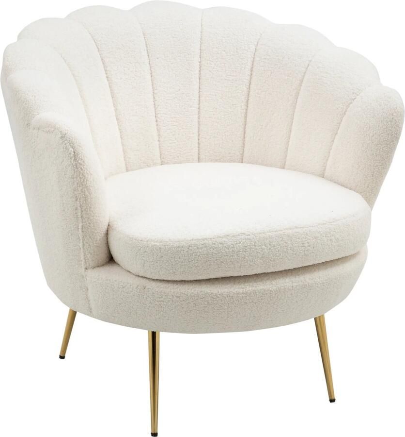 TRUUSK Schelpvormige Gestoffeerde Relaxstoel Met Metalen Poten Fleece-look Voor Slaapkamer en Woonkamer Wit