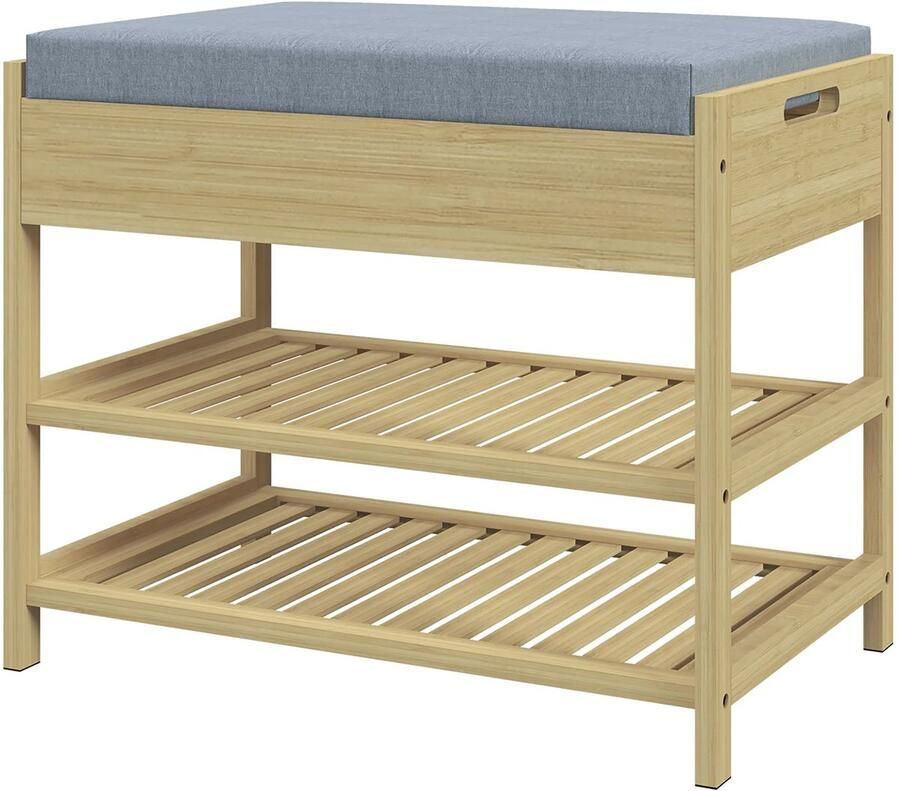 TRUUSK Schoenenbank 2 Lagen Met Lade Schoenenrek Natuurlijk Bamboe 55x35x46cm