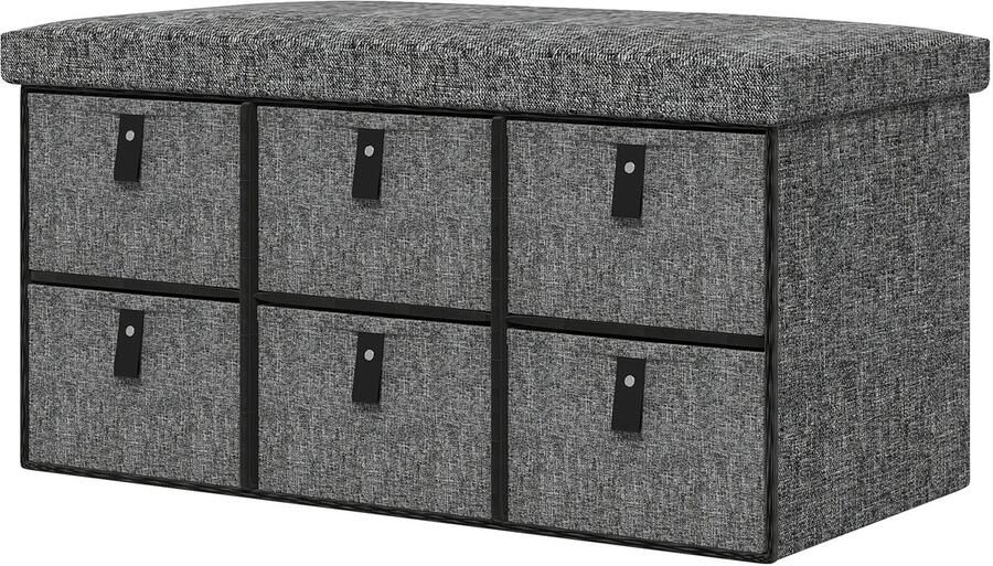 TRUUSK Schoenenbank met 6 Vakken Zitbank en Garderobebank Linnenlook Voor 6 Paar Schoenen Hal en Gang Donkergrijs