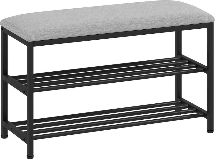 TRUUSK Schoenenbank Met Zitvlak Zitbank Met Opbergruimte Schoenenrek Met 2 Open Vakken Zitbank 81 X 31 X 50 Cm Zwart