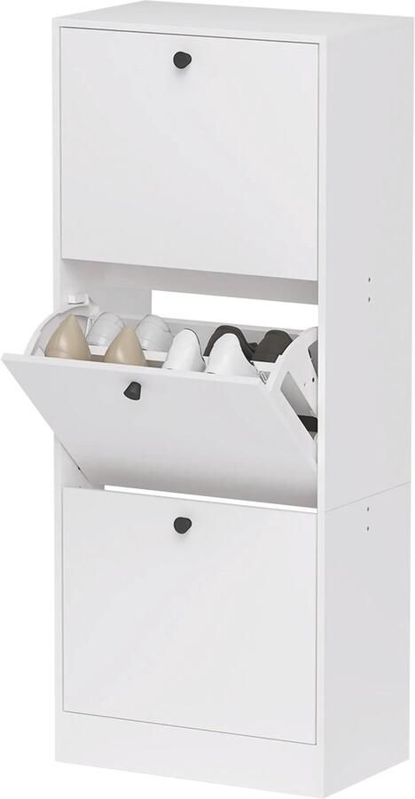 TRUUSK Schoenenkast 3 Kleppen Verstelbare Scheidingswand Smal Design Voor 12 Paar Schoenen 47 x 28 x 115 cm Wit