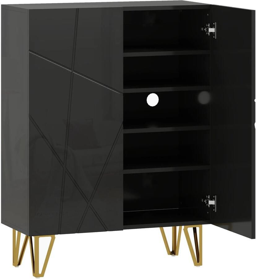 TRUUSK Schoenenkast Met 2 Deuren Schoenenrek Schoenenopslag Met 3 Verstelbare Planken 72 X 31 5 X 95 Cm Zwart