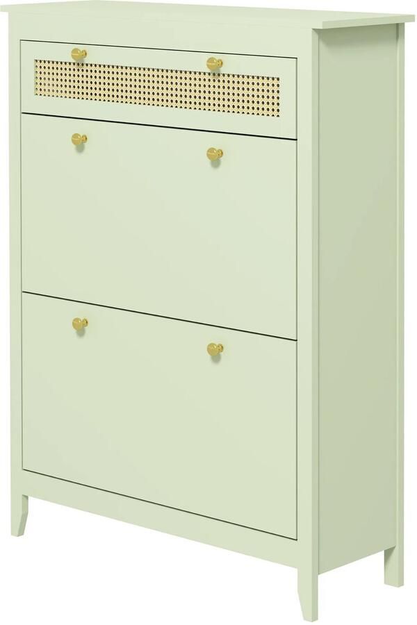 TRUUSK Schoenenkast Met 2 Kleppen en Lade Voor 12 Paar Schoenen Schoenenrek voor Entree 88 x 30 x 120 cm Groen