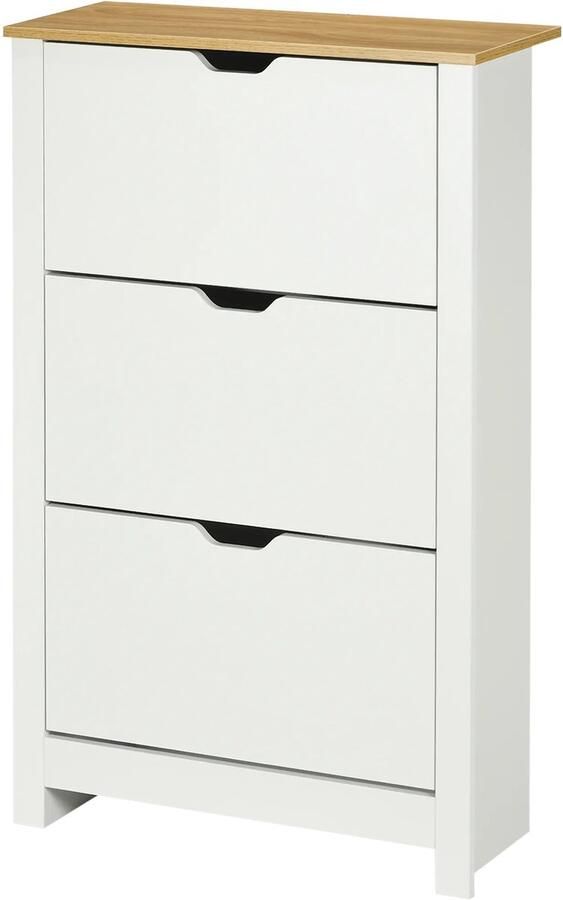 TRUUSK Schoenenkast met 3 Kleppen Ruimtebesparend Voor 18 Paar Schoenen Wit en Natuur 72 x 26 x 112 cm Voor Hal &