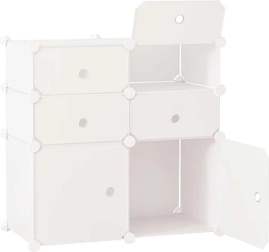 TRUUSK Schoenenkast Plank met opbergdozen Kledingkast van kunststof en staal Wit 75 x 37 x 73 cm