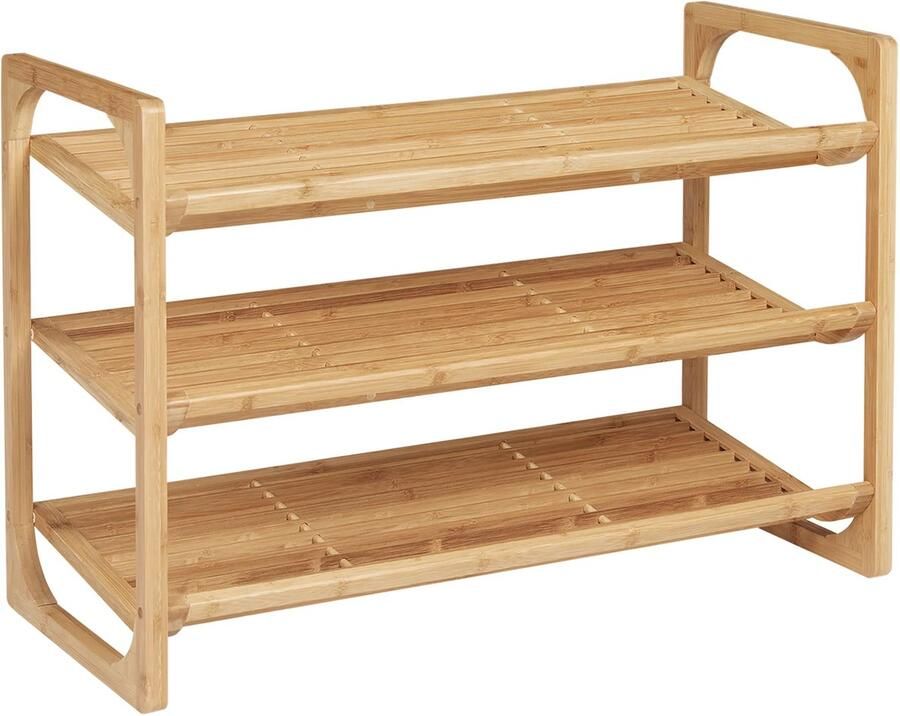 TRUUSK Schoenenrek Bamboe 3 niveaus Handvat Voor 9 paar schoenen Schoen-organizer 76 x 33 x 51 cm Natuurkleurig