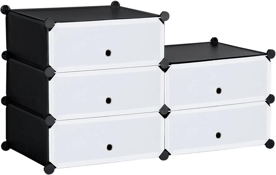 TRUUSK Schoenenrek Kunststof Opslag voor 6 paar schoenen DIY Steekrek Zwart+Wit 49 x 36 5 x 108 cm