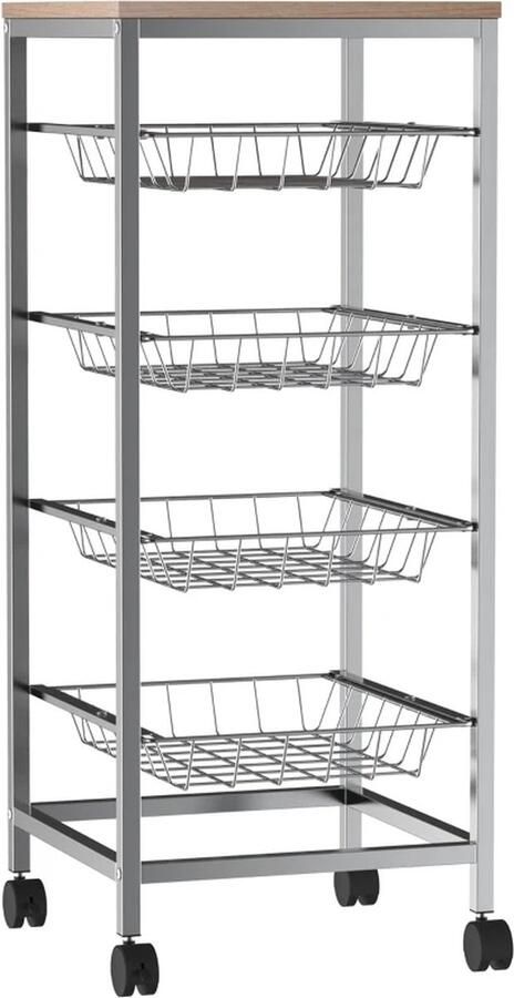 TRUUSK Serveerwagen Keukenwagen Met Metalen Manden Keukenwagen Zijwagen Zilver 36 5 X 36 5 X 89 Cm