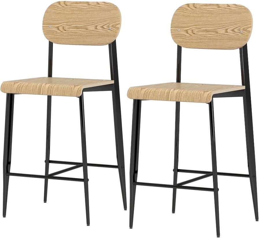 TRUUSK Set van 2 Barkrukken Barkruk met Voetsteun Metalen Frame Zithoogte 66 cm Eenvoudige Montage Industrieel Ontwerp