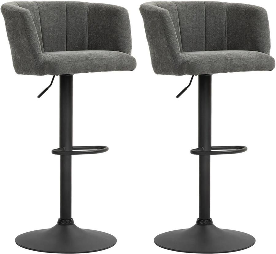 TRUUSK Set Van 2 Barkrukken Bistrokrukken Met Voetsteun Draaibare Barkruk In Hoogte Verstelbare Keukenkruk Met Linnen Bekleding Voor Woonkamer Eetkamer Donkergrijs