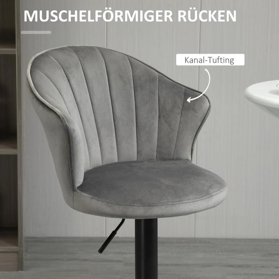 TRUUSK Set Van 2 Barkrukken Draaibarstoelen Met Rugleuning Velvet Touch In Hoogte Verstelbaar Armloos Foam Grijs 51 X 53 X 92-112cm