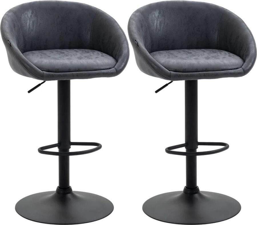 TRUUSK Set van 2 Barkrukken In Hoogte Verstelbaar 360 Graden Draaibaar Afmetingen 57cm x 50cm x 84-104cm Grijs