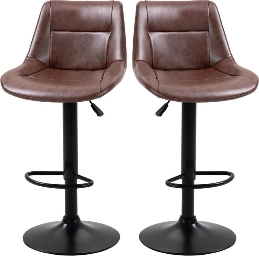 TRUUSK Set Van 2 Barkrukken In Hoogte Verstelbaar Inclusief Voetsteunen 46 5cm X 50cm X 108cm Zwart + Bruin