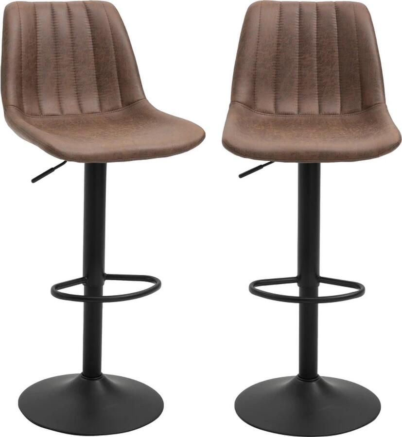 TRUUSK Set Van 2 Barkrukken In Retro Design Inclusief Voetsteunen In Hoogte Verstelbaar Gasveer Bruin + Zwart