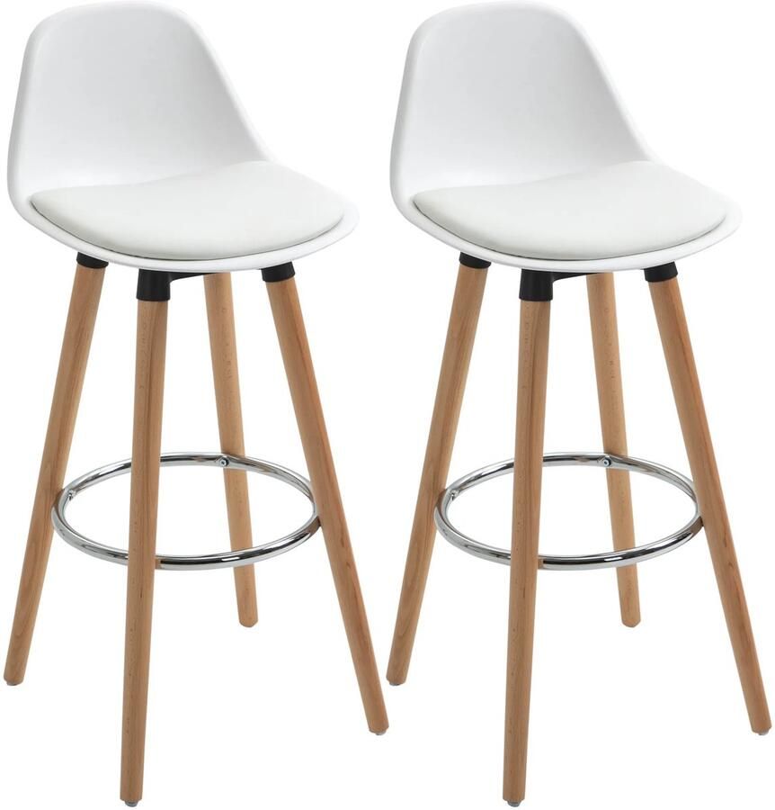 TRUUSK Set van 2 Barkrukken Keukenkrukken met Voetsteunen Kunstleer Wit 38 5 x 42 5 x 91 cm Voor Eetkamer en Keuken