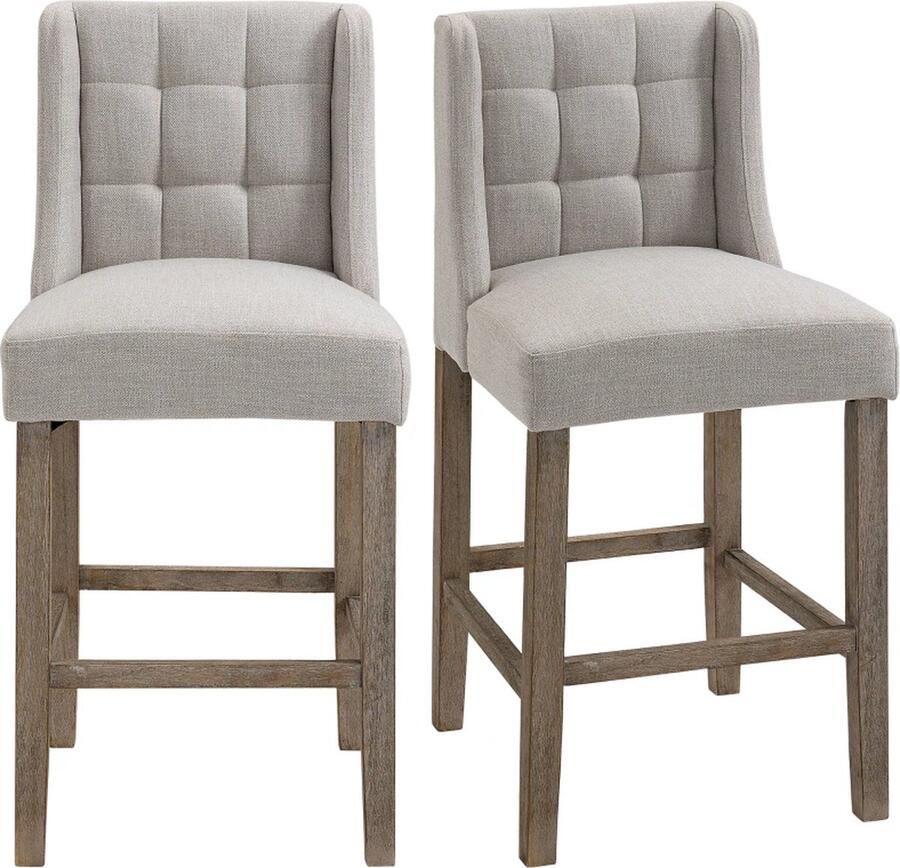 TRUUSK Set Van 2 Barkrukken Met Knoopstiksel Massief Hout Inclusief Voetsteunen 47 Cm X 50 Cm X 101 Cm Grijs + Naturel