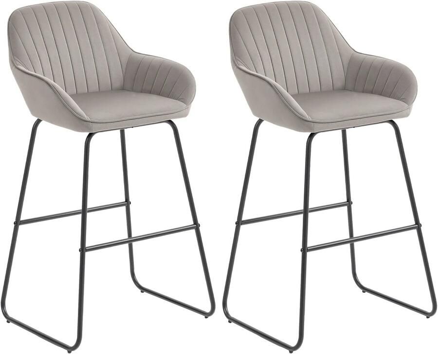 TRUUSK Set van 2 Barkrukken Met Stoffen Bekleding en Schuimvulling Metalen Poten Grijs