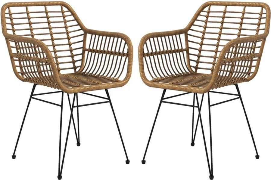 TRUUSK Set van 2 Boho-stijl Keukenstoelen PE Rotan 56 x 60 x 79 cm Naturel + Zwart