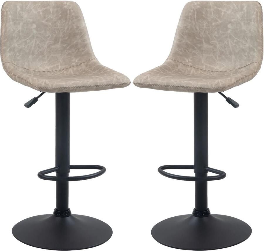 TRUUSK Set van 2 Draaibare Barkrukken met Voetsteun Verstelbare Hoogte Kunstlederen Bekleding Voor Woon- en Eetkamer Beige