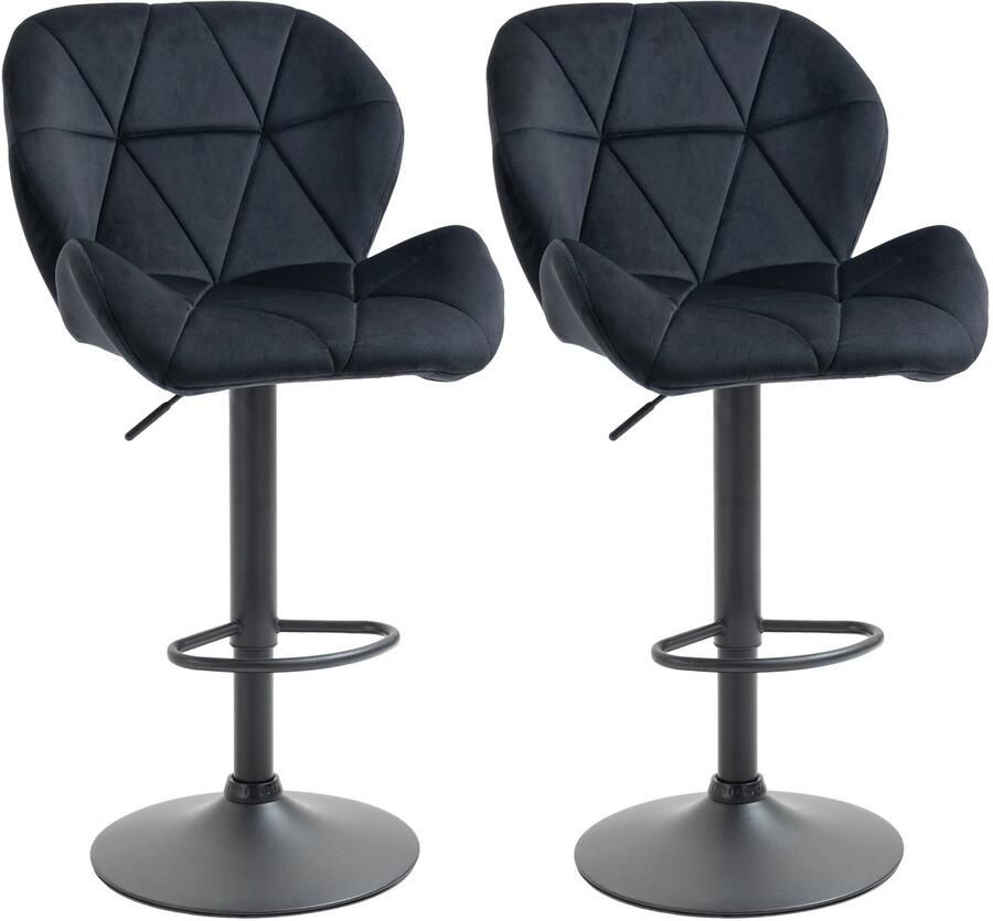 TRUUSK Set van 2 Draaibare Verstelbare Barkrukken Met Rugleuning Zwart Modern Design Voor Keuken Bar en Woonkamer