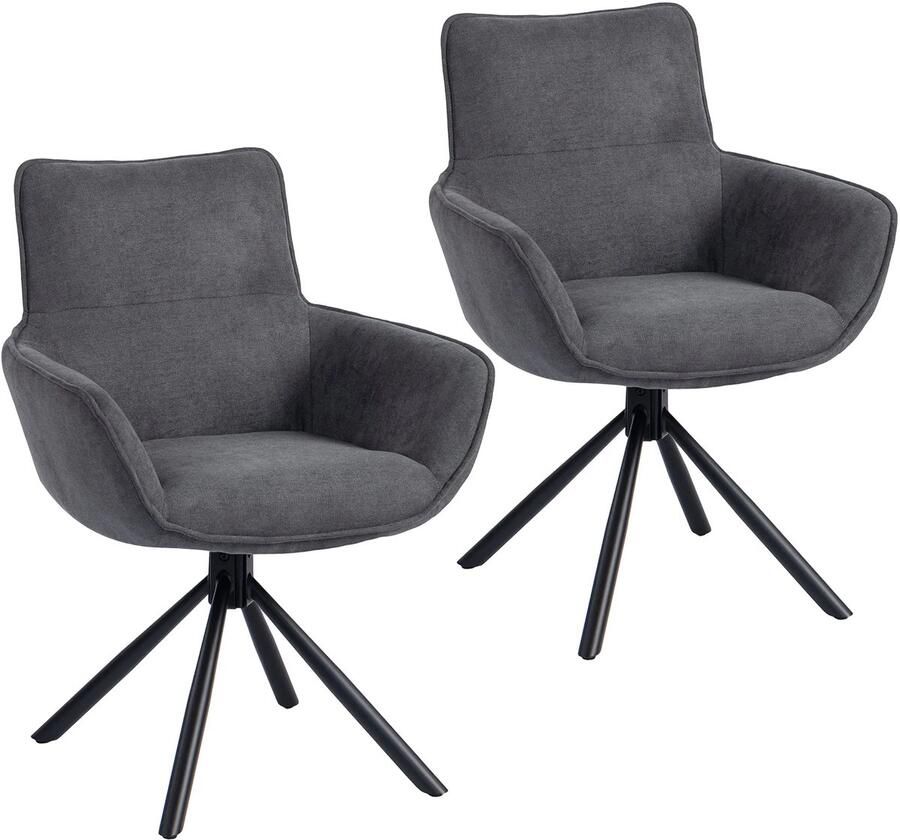 TRUUSK Set Van 2 Eetkamerstoelen Draaibaar Zacht Gestoffeerd Armleuningen Metalen Poten Donkergrijs