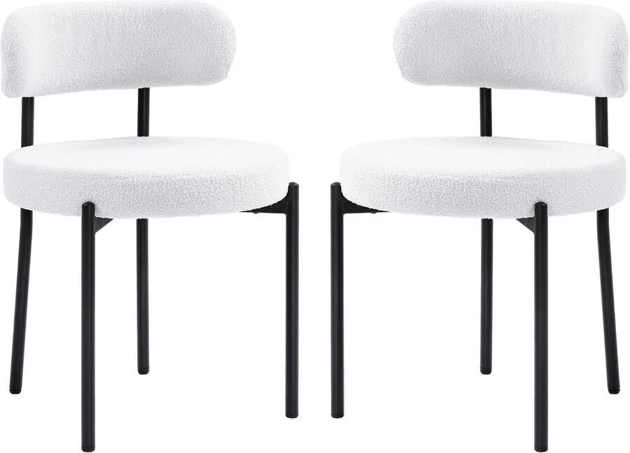 TRUUSK Set van 2 Eetkamerstoelen Fleece Bekleding Gestoffeerde Zitting Metalen Poten Crème Wit