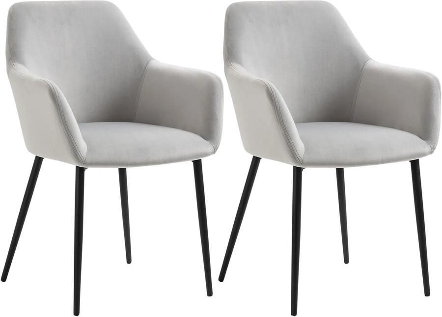 TRUUSK Set van 2 Eetkamerstoelen Gestoffeerd in Fluweel Look Stalen Poten Lichtgrijs 54 x 57 x 80 cm Voor Woonkamer