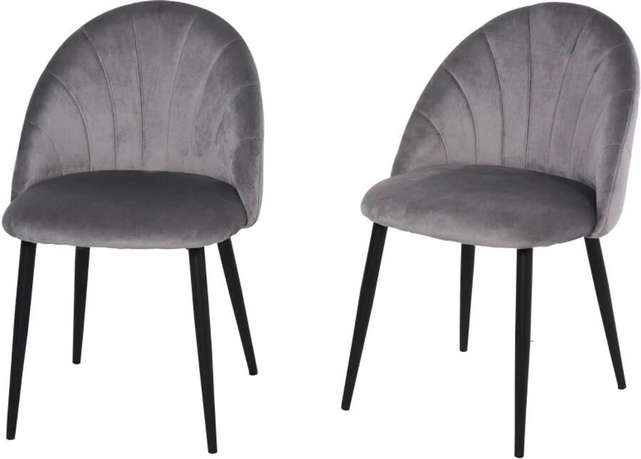 TRUUSK Set van 2 Eetkamerstoelen Gestoffeerd in Fluweel Scandi Design Metaal Frame Grijs 52 x 54 x 79 cm