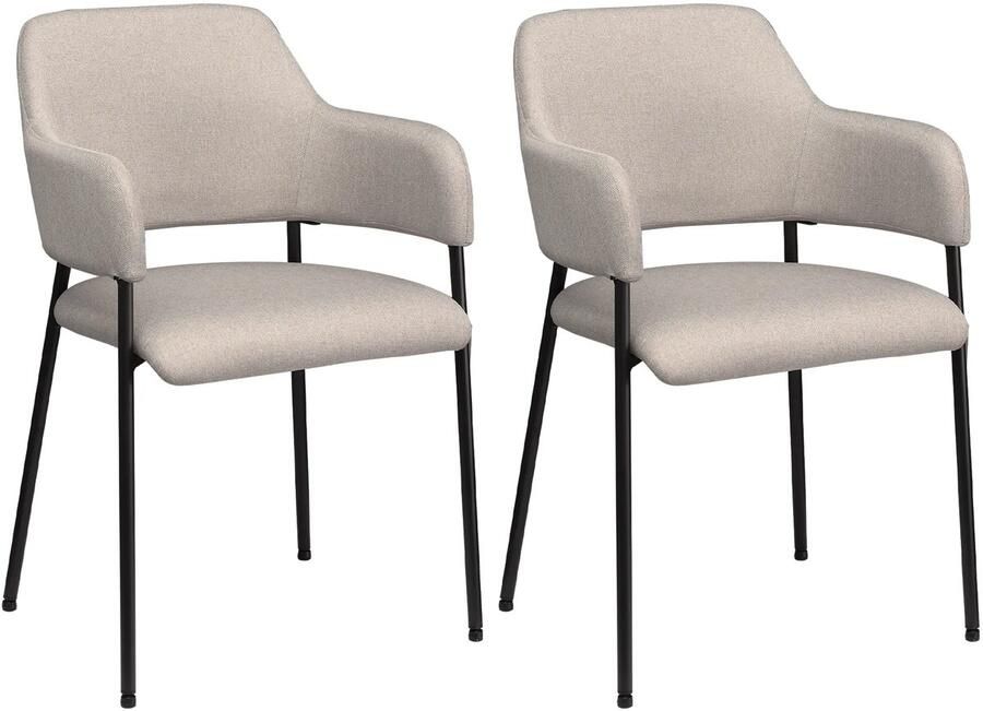 TRUUSK Set Van 2 Eetkamerstoelen Keukenstoel Met Rugleuning Gestoffeerde Stoel Met Stalen Poten Voor Woonkamer Keuken Beige 54 X 54 X 84 Cm