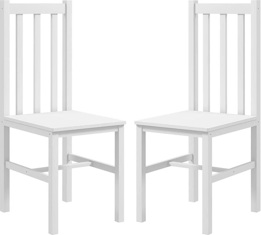 TRUUSK Set van 2 Eetkamerstoelen Keukenstoelen met Rugleuning Belastbaar tot 120 kg Grenenhout Wit