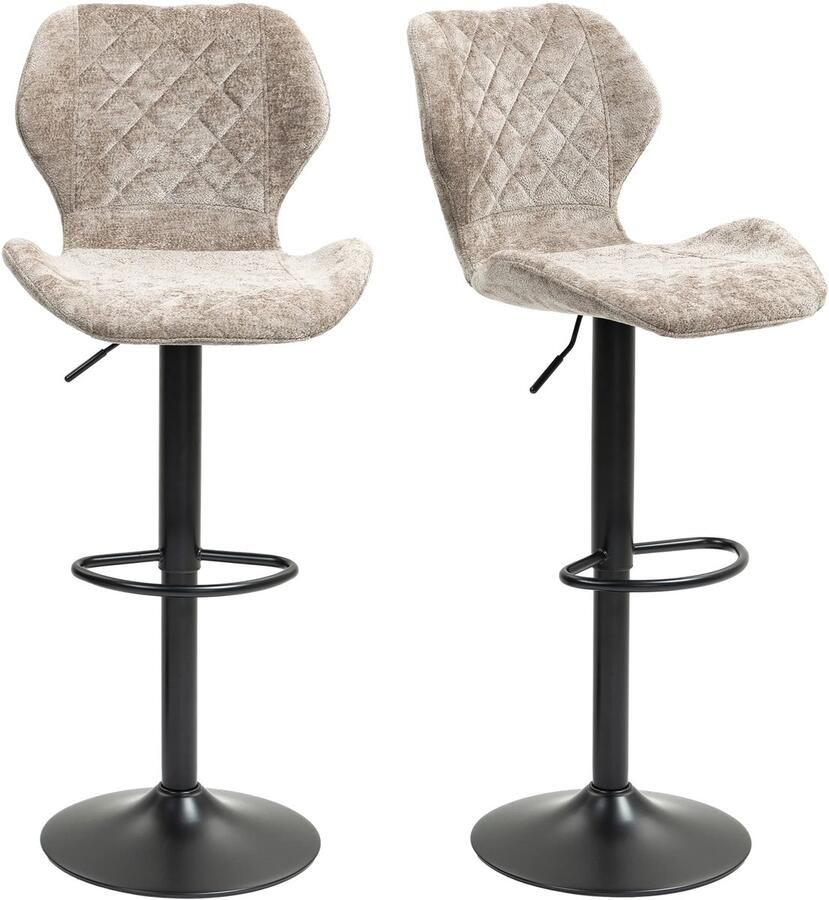 TRUUSK Set van 2 Gestoffeerde Barkrukken Chenille-look Stalen Frame In Hoogte Verstelbaar 360° Draaibaar Voetensteun