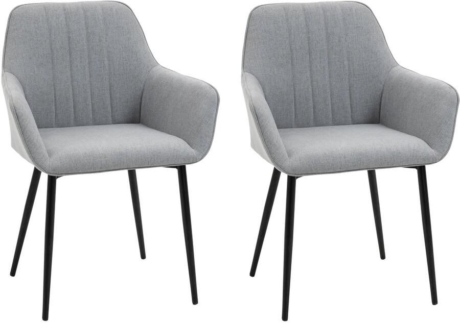 TRUUSK Set van 2 Gestoffeerde Eetkamerstoelen Ademende Linnenhoes in Lichtgrijs Voor Woonkamer en Keuken 59 5x56 5x81cm