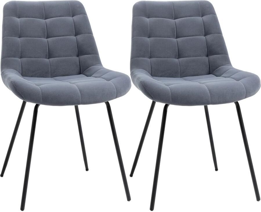 TRUUSK Set van 2 Gestoffeerde Eetkamerstoelen Fluweel Retro Ontwerp Stalen Poten Grijs 50 x 61 x 79 cm