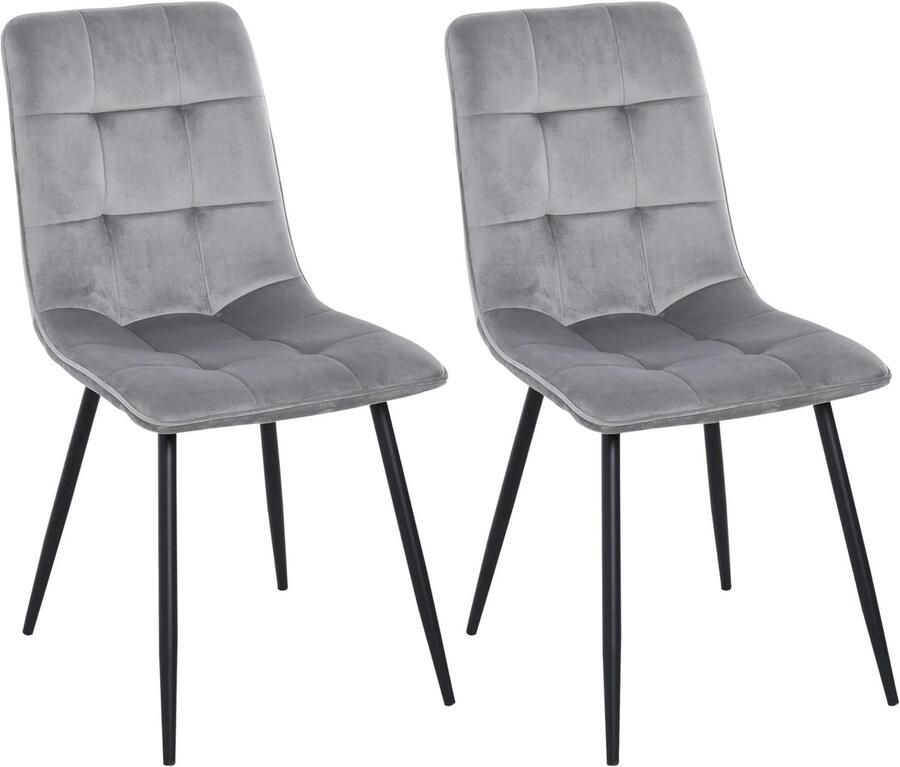 TRUUSK Set van 2 Gestoffeerde Eetkamerstoelen Modern Design Comfortabel Schuim Stevig Metaal Frame Grijs Zwart