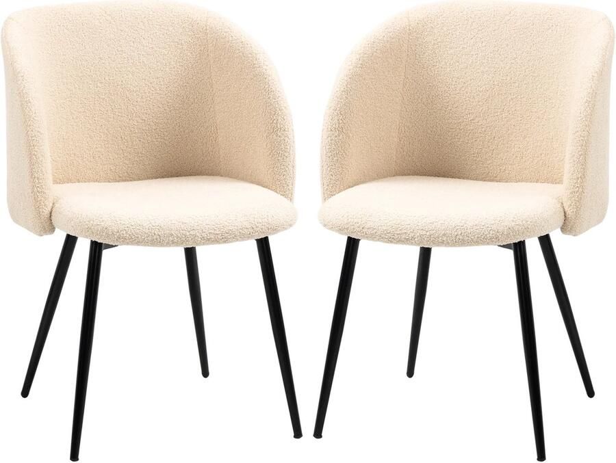 TRUUSK Set van 2 Gestoffeerde Eetkamerstoelen Stoffen Bekleding Stalen Poten Gebogen Rugleuning Crèmewit