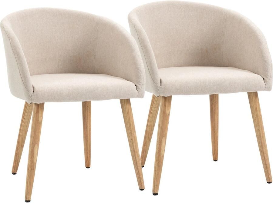 TRUUSK Set Van 2 Gestoffeerde Stoelen Scandinavisch Design Gestoffeerde Stoelen Met Houten Poten Antislip Pads 150 Kg Draagvermogen Beige