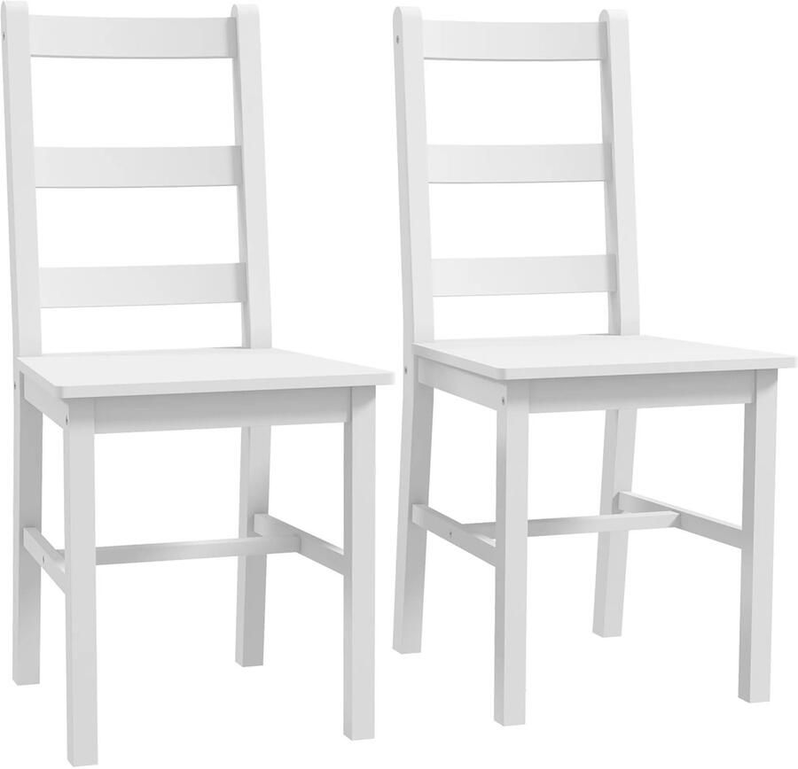 TRUUSK Set van 2 Houten Eetkamerstoelen Lattenrugleuning Antislip Voor Eettafel Woonkamerstoel Wit