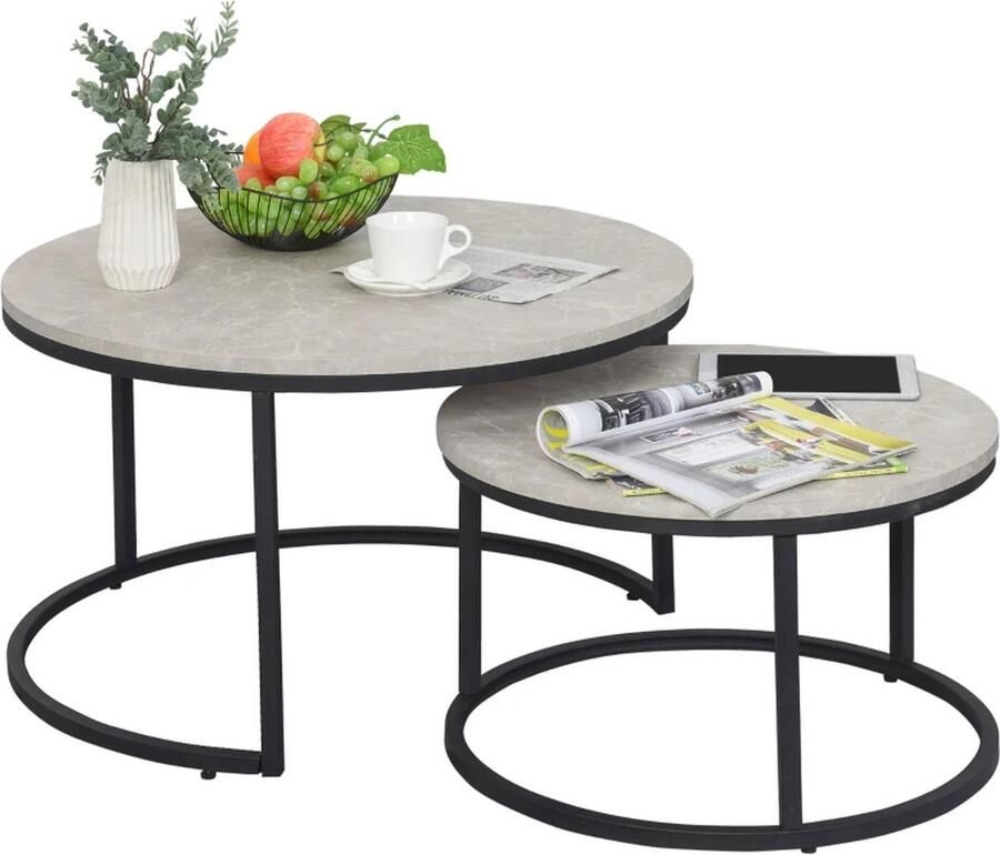 TRUUSK Set van 2 Salontafels Bijzettafels in Industrieel Design Grijs 78 5 x 78 5 x 46 5 cm Moderne Woonkamermeubels