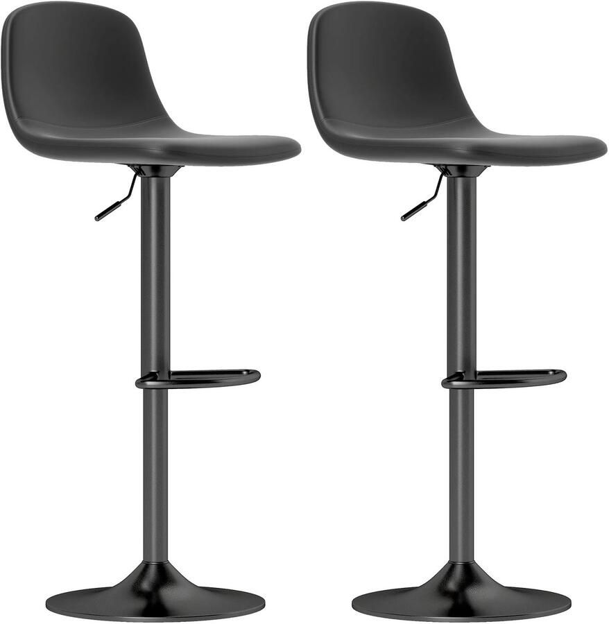 TRUUSK Set van 2 Verstelbare Draaibare Barkrukken Met Rugleuning en Voetsteun Antislip Kunstleer Zwart