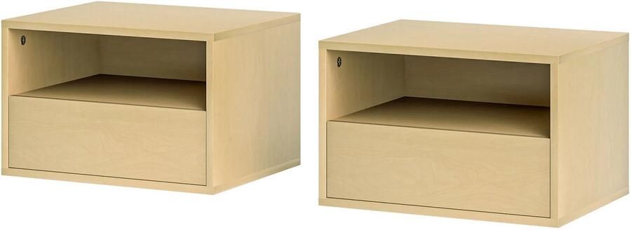 TRUUSK Set van 2 Zwevende Nachtkastjes Met Lade en Open Plank Wandkast voor Slaapkamer en Woonkamer Natuurhout 45 x 35 x