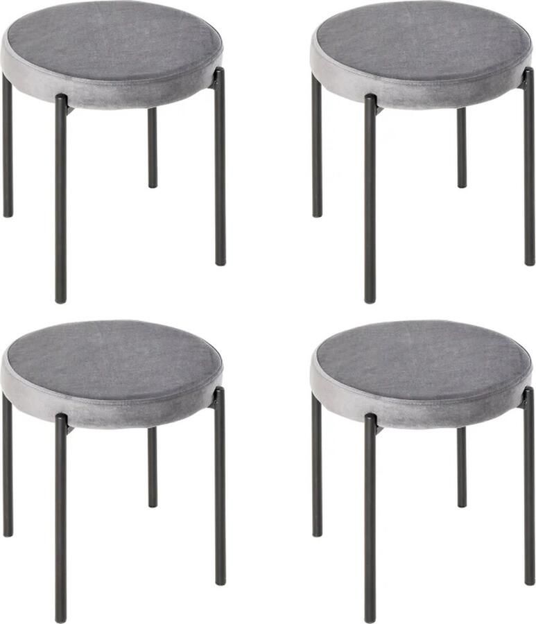 TRUUSK Set Van 4 Eetkamerkrukken Stapelkrukken Keukenkrukken Tegenkrukken Met Gestoffeerde Zitting Ronde Krukken Barkrukken Fluwelen Touch Modern Keuken Eetkamer Polyester Staal Donkergrijs 41 5 X 41 5 X 46 Cm