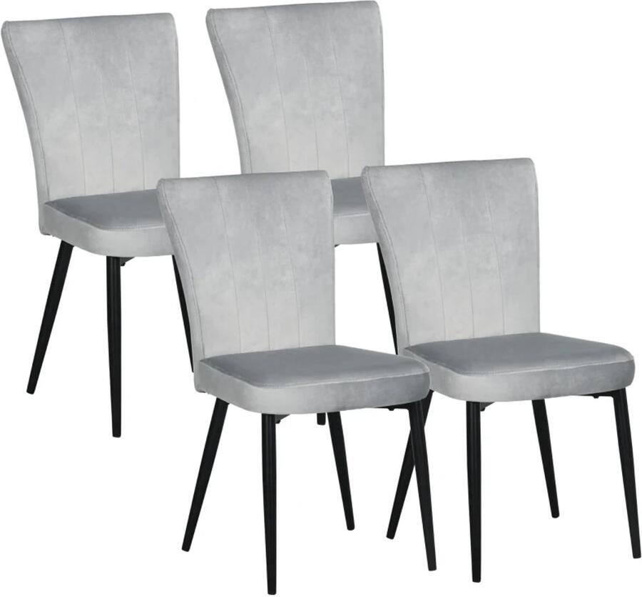 TRUUSK Set Van 4 Eetkamerstoelen Accentstoelen Voor Keukens En Eetkamers Stoelenset Velourslook Lichtgrijs + Zwart