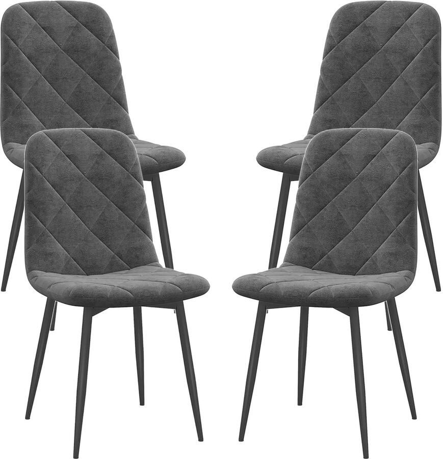 TRUUSK Set van 4 Eetkamerstoelen Fluweelachtige Uitstraling Metalen Poten Voor Eettafel Grijs